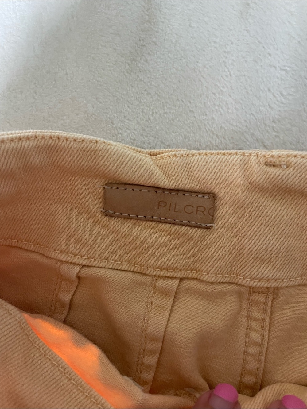 Anthropologie Pilcro Wide-Leg Cotton Tan Peach Crop Denim Pants - Picture 5 of 11